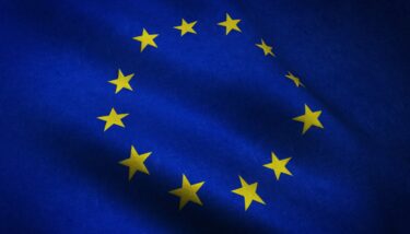 Closeup shot of realistic waving flag of Europe with interesting textures A closeup shot of realistic waving flag of Europe with interesting textures